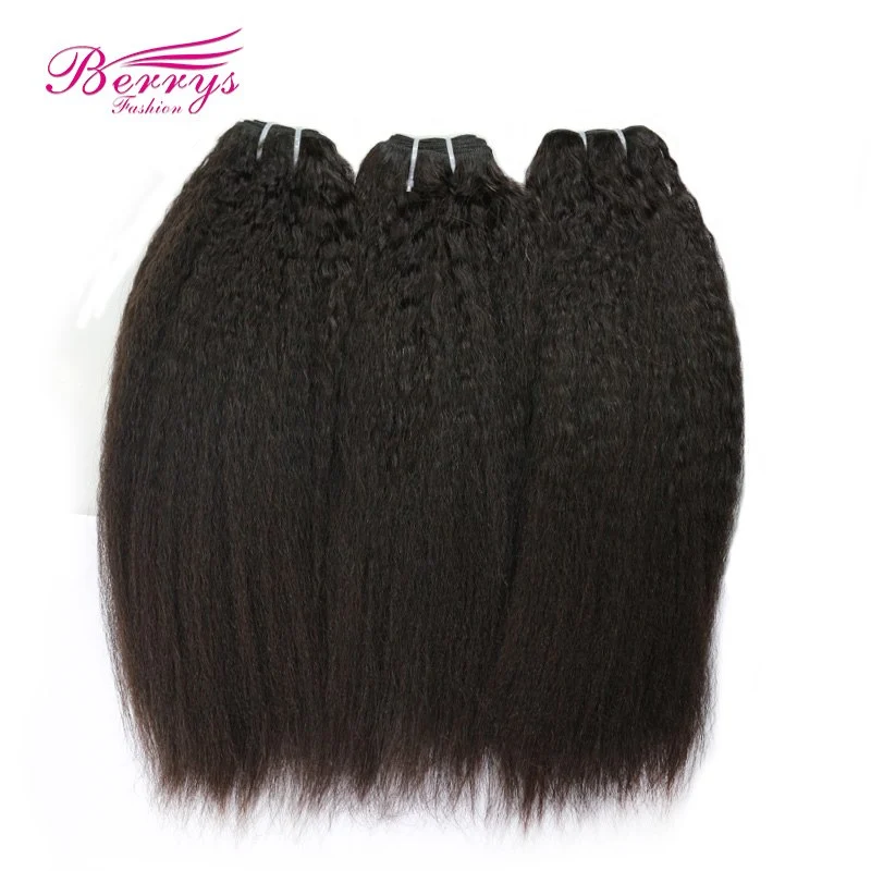 Brazilian Virgin Hair Kinky Straight Human Hair 3 PCS Bundles with Lace Closure 4x4 Unprocessed Human Hair Weft Berrys Fashion Hair