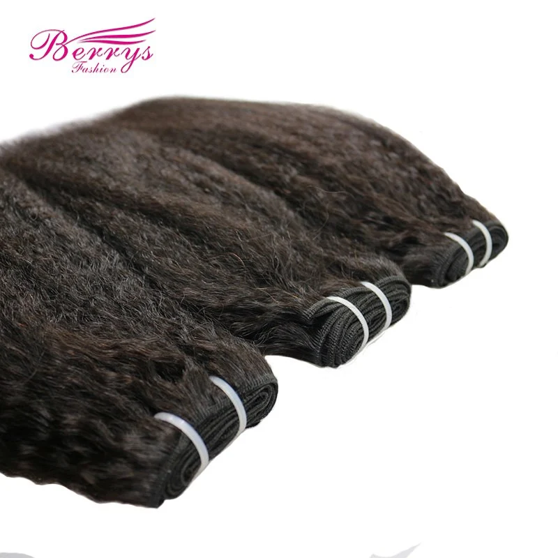 Brazilian Virgin Hair Kinky Straight Human Hair 3 PCS Bundles with Lace Closure 4x4 Unprocessed Human Hair Weft Berrys Fashion Hair