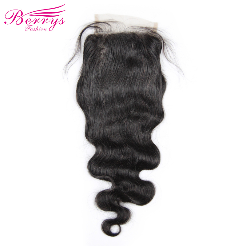 [Berrys Fashion] Lace Closure Body Wave Bleached Knots 4*6 Lace Unprocessed Virgin Human Hair Free Part Brazilian Body Closure