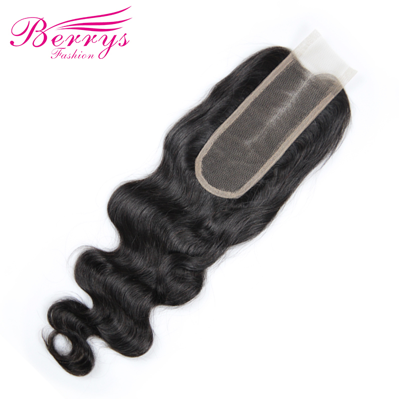 Berrys Fashion] Body Wave Medium Part 2*6  Lace closure Brazilian 100% Human hair 8-22 inches Natural Hairline bleached knots