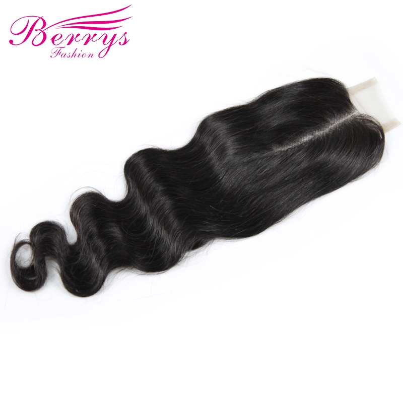 Berrys Fashion] Body Wave Medium Part 2*6  Lace closure Brazilian 100% Human hair 8-22 inches Natural Hairline bleached knots