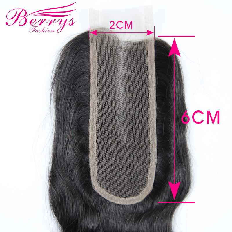Berrys Fashion] Body Wave Medium Part 2*6  Lace closure Brazilian 100% Human hair 8-22 inches Natural Hairline bleached knots