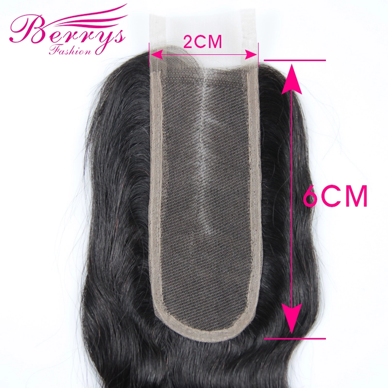 Berrys Fashion] Body Wave Medium Part 2*6  Lace closure Brazilian 100% Human hair 8-22 inches Natural Hairline bleached knots