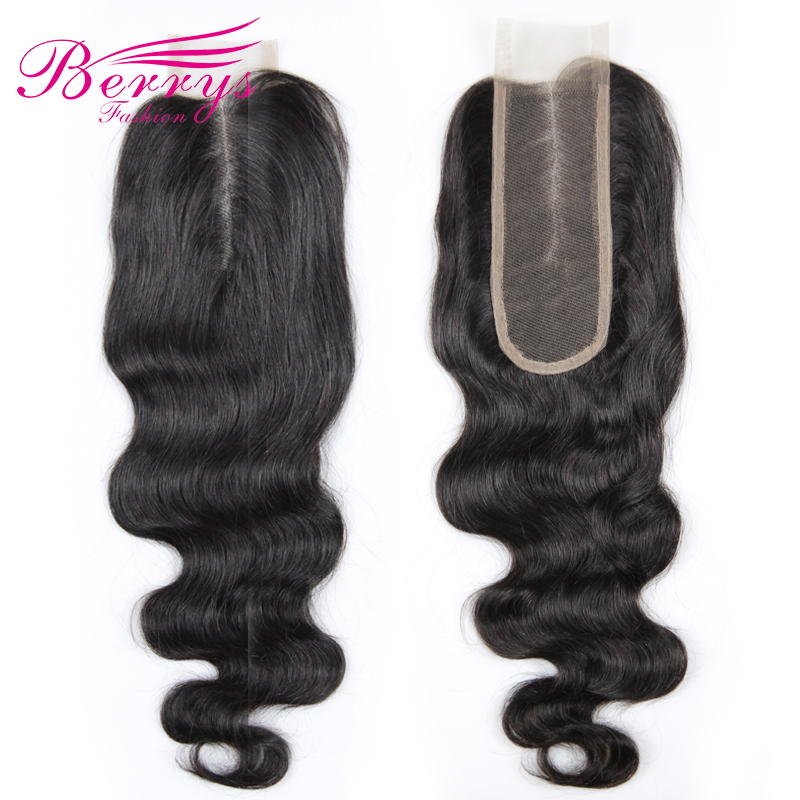 Berrys Fashion] Body Wave Medium Part 2*6  Lace closure Brazilian 100% Human hair 8-22 inches Natural Hairline bleached knots