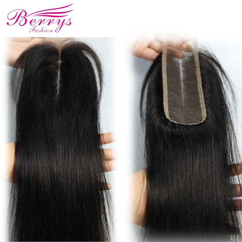 Berrys Fashion] Straight Medium Part 2*6  Lace closure Brazilian 100% Human hair 8-22 inches Natural Hairline bleached knots