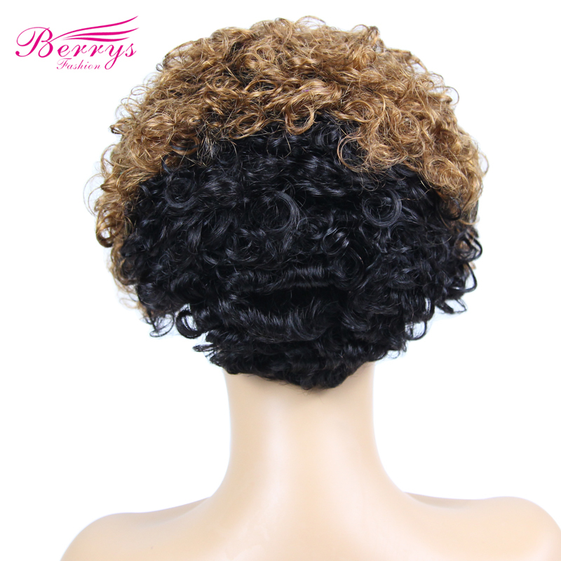 Berrys Fashion Hair Omber Kinky Curly Lace Pixie Cut Wigs 100% Human Hair  Frontal Lace Wig