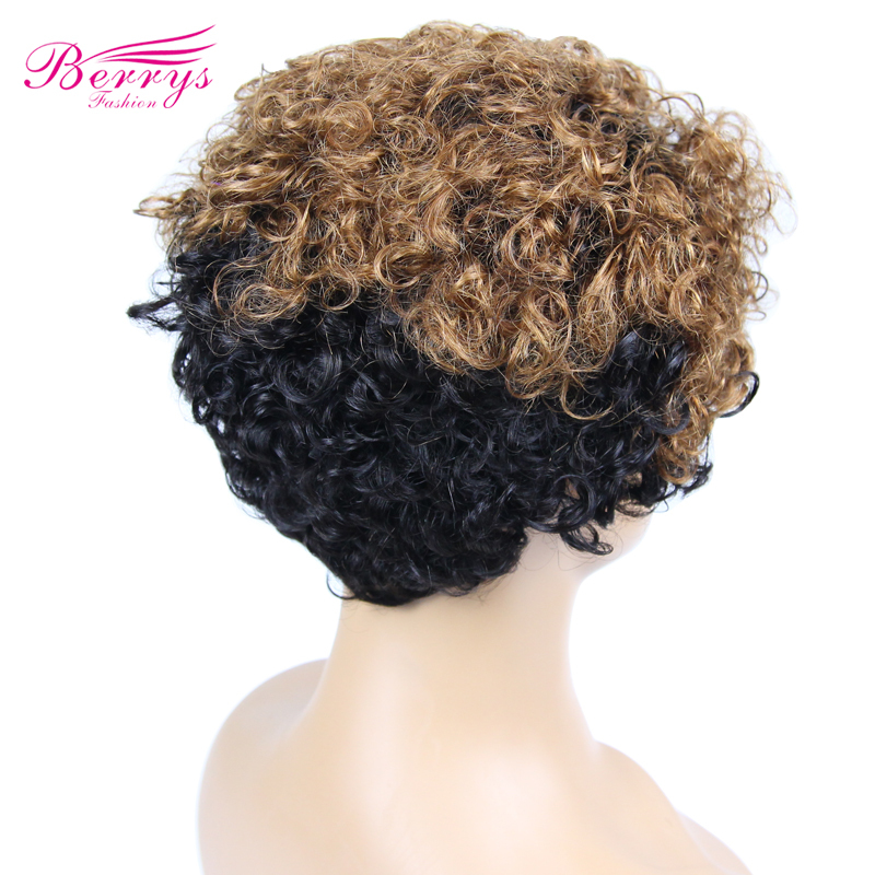 Berrys Fashion Hair Omber Kinky Curly Lace Pixie Cut Wigs 100% Human Hair  Frontal Lace Wig
