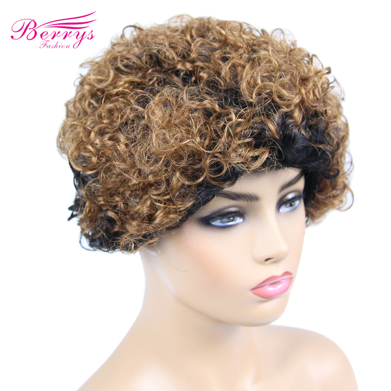Berrys Fashion Hair Omber Kinky Curly Lace Pixie Cut Wigs 100% Human Hair  Frontal Lace Wig