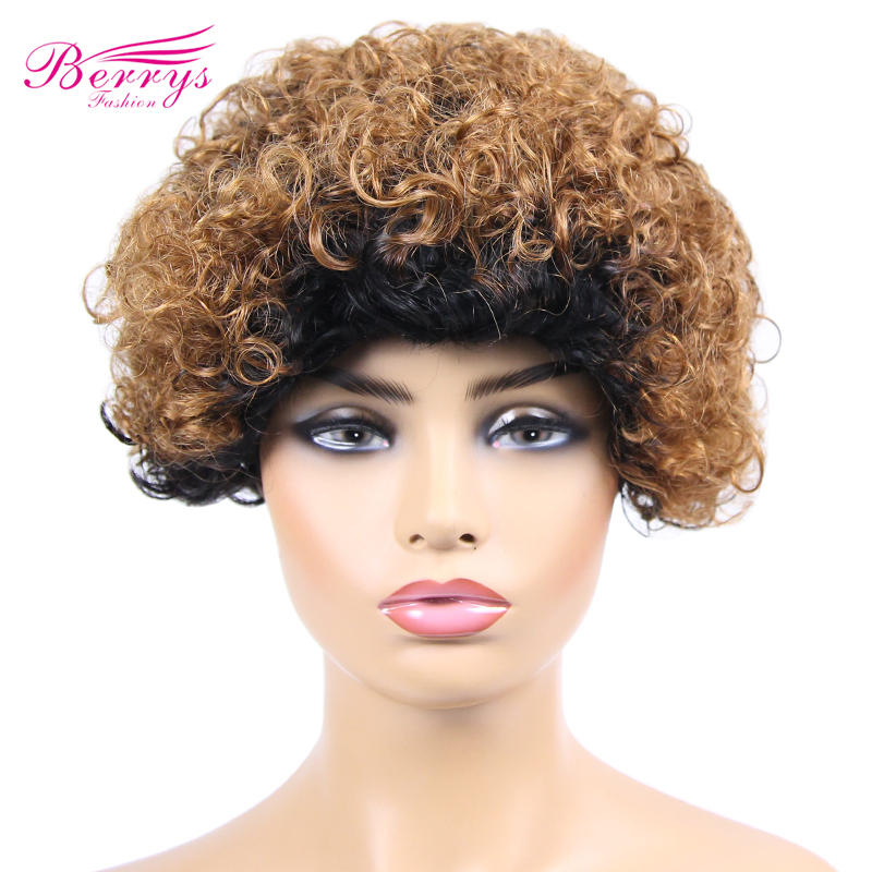 Berrys Fashion Hair Omber Kinky Curly Lace Pixie Cut Wigs 100% Human Hair  Frontal Lace Wig