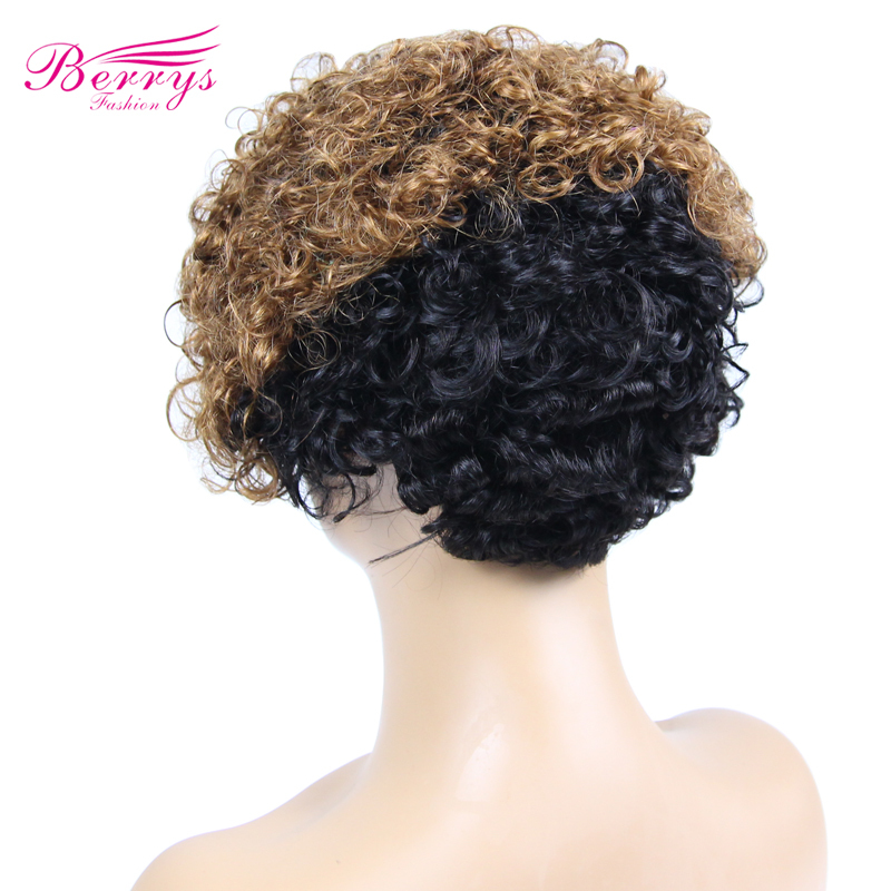 Berrys Fashion Hair Omber Kinky Curly Lace Pixie Cut Wigs 100% Human Hair  Frontal Lace Wig