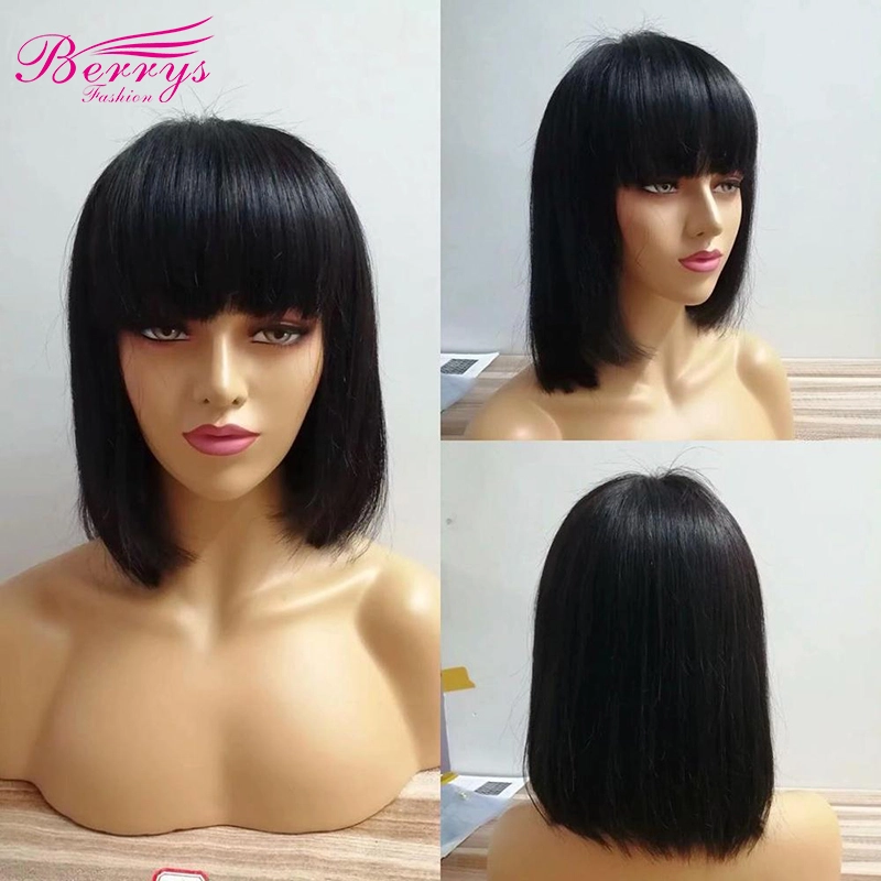Brazilian Human Virgin Hair Lace Front Wigs4x4/5x5/13x4Bob Wigs with Bangs Straight Lace Closure Bob Wig Glueless Berrys Fashion