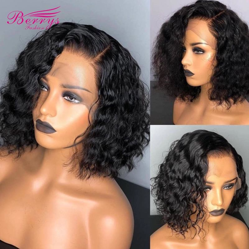 Curly Lace Front Human Hair Bob Wigs With Baby Hair Brazilian Virgin Hair Lace Frontal Human Hair Wigs For Women Pre-Plucked Wig