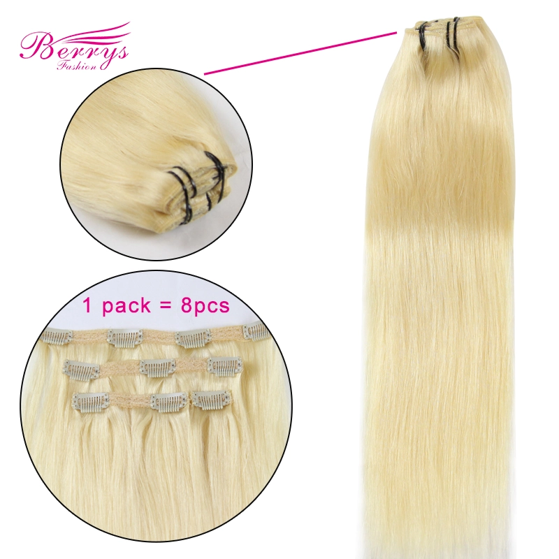 #613 Blonde Straight Clip in hair with 100% Virgin Hair can be Dyed and Bleached