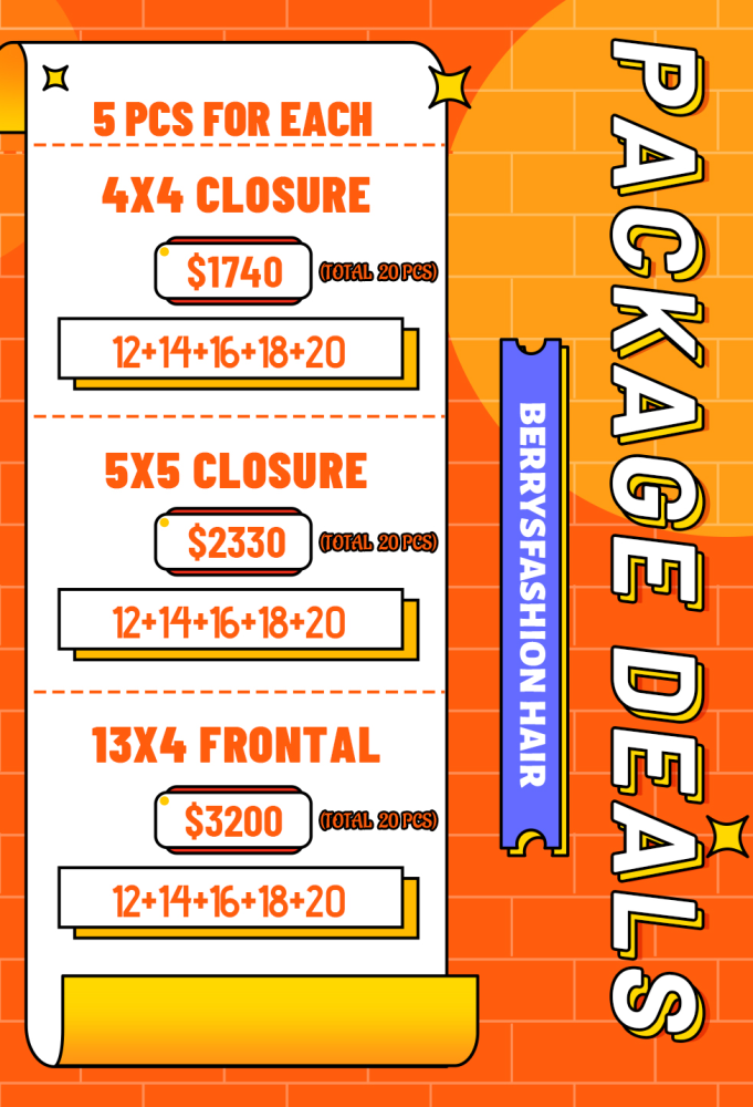 Berrys Fashion Hair 100% Virgin Human Hair Transparent Lace 4x4 Closure/5x5 Closure/13x4 Frontal,12~20 Length 5 PCS For Each