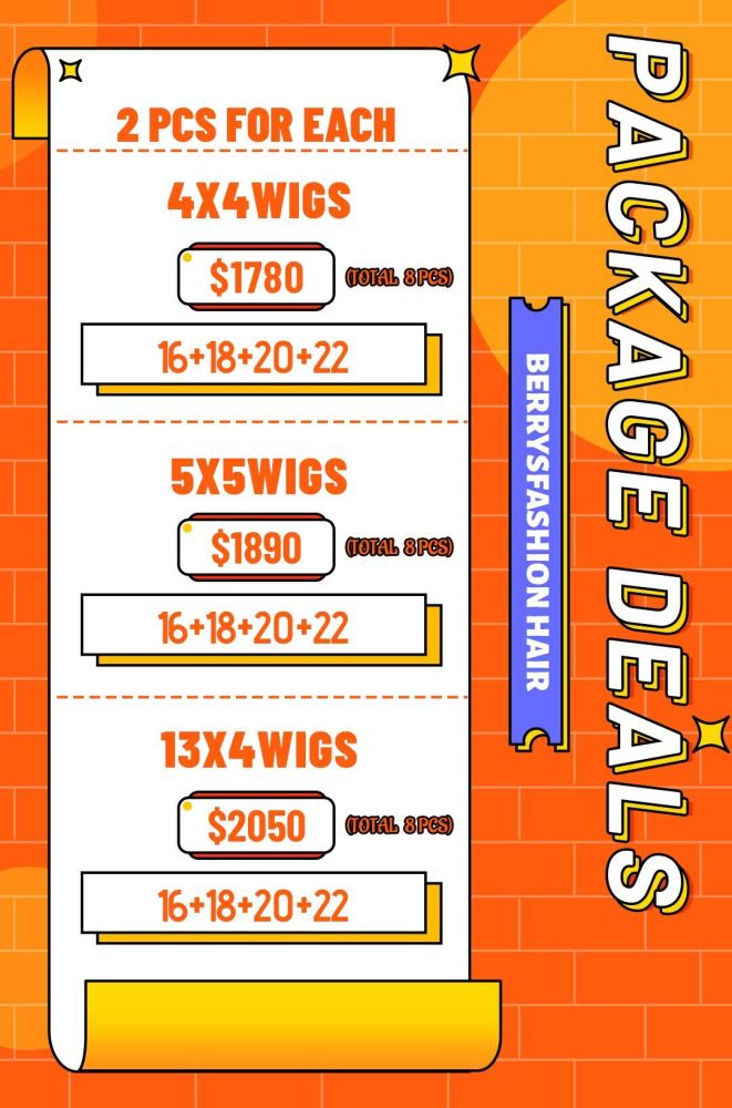 Berrys Fashion Hair 100% Virgin Human Hair Transparent Lace 4x4 Closure Wig/5x5Closure Wig/13x4Frontal Wig,16~22 Length 2 PCS For Each