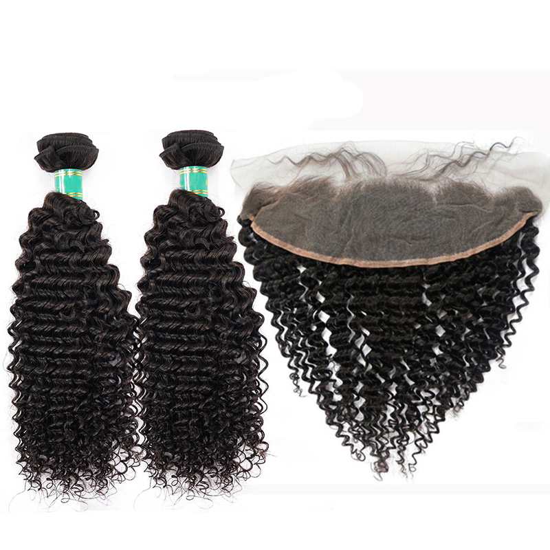 Kinky Curly 2 Bundles + 1 Frontal,100% Virgin Human Hair with Bleacked Knots,No Tangle No Shedding Berrys Fashion Hair