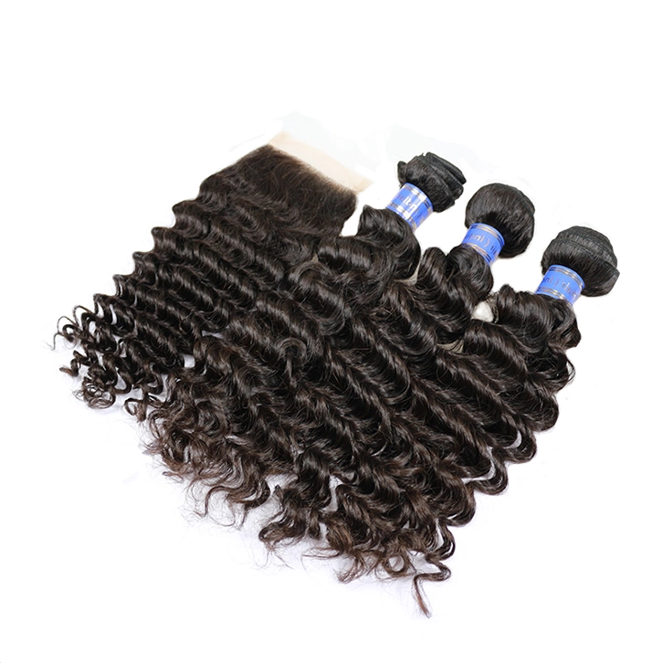 Berrys Fashion Hair 3pcs Indian Deep Wave Hair with 1pc 4x4 Lace Closure Bleached Knots and Baby Hair 100% Unprocessed Virgin Human Hair