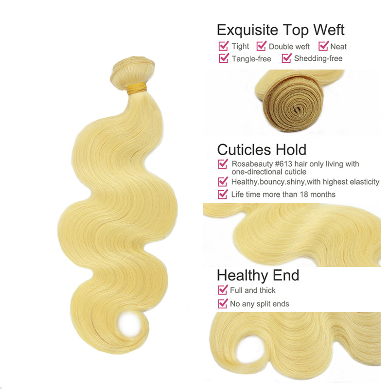 Body Wave 613 Hair weave 3PC Yellow Band 100% Human Virgin Hair Bundles 100g #613 Color 10-30&quot; Berrys Fashion Virgin Hair Extensions