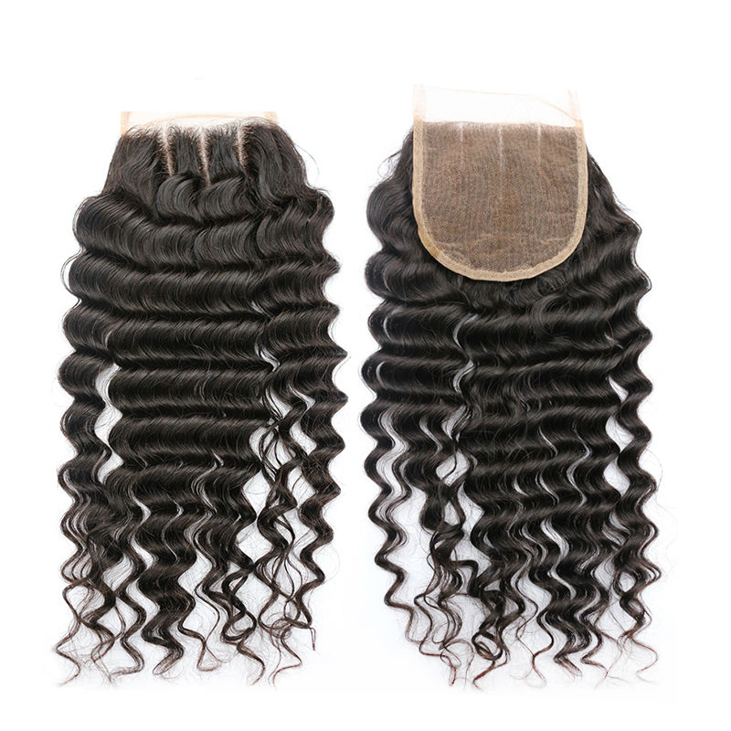 HDLace closure free Part 5*5 Brazilian Deep Wave 100% Human hair 10-20 Natural Hairline bleached knots virgihn Hair Weave Berrys Fashion