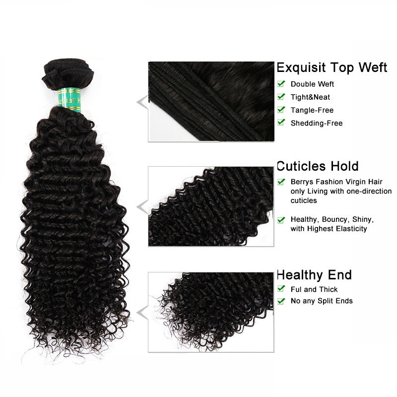 Kinky Curly 2 Bundles + 1 Frontal,100% Virgin Human Hair with Bleacked Knots,No Tangle No Shedding Berrys Fashion Hair