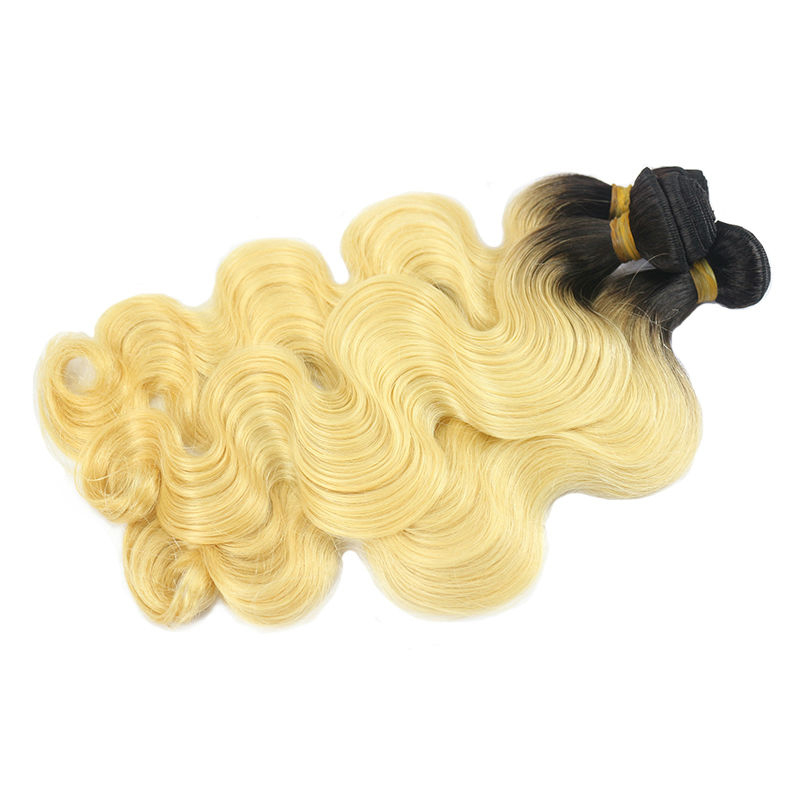 Yellow Band Virgin Human Hair Brazilian body Wave With Black Roots 1b/#613 Color Can Be Dyed And Bleached Berrys Fashion