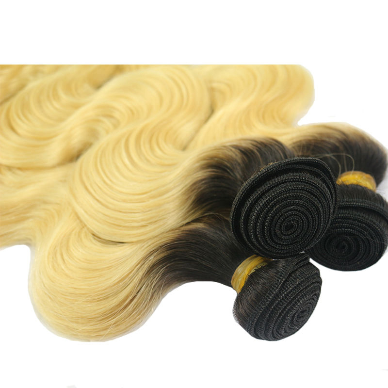 Yellow Band Virgin Human Hair Brazilian body Wave With Black Roots 1b/#613 Color Can Be Dyed And Bleached Berrys Fashion
