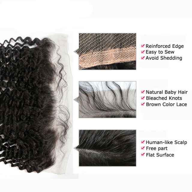 Kinky Curly 2 Bundles + 1 Frontal,100% Virgin Human Hair with Bleacked Knots,No Tangle No Shedding Berrys Fashion Hair