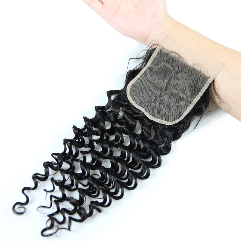 Deep Wave Free Part 4*4 HDLace closure Brazilian 100% Human hair 10-20 inches Natural Hairline bleached knots Berrys Fashion