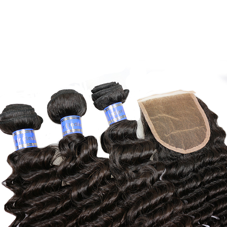 Berrys Fashion Hair 3pcs Indian Deep Wave Hair with 1pc 4x4 Lace Closure Bleached Knots and Baby Hair 100% Unprocessed Virgin Human Hair