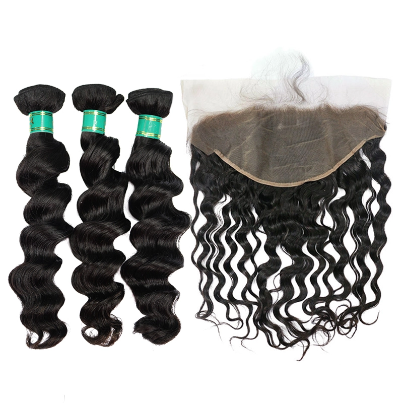Loose Wave 3Bundles With 13*6 Lace Frontal 100% Virgin Human Hair with Bleached Knots and Natural Hairline Berrys Fashion