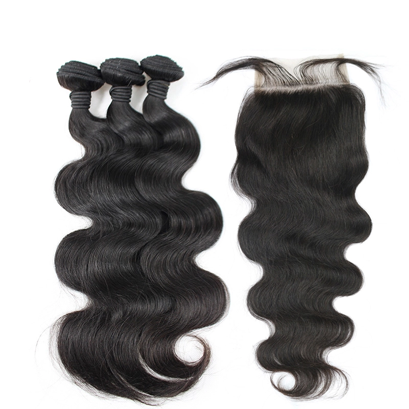 3 Bundles Body Wave Brazilian Raw Hair With Closure Unprocessed Raw Hair with 4x4 Lace Closure