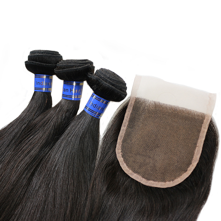 3 Bundles Indian Virgin Hair Straight with 4x4 Lace Closure 100% Unprocessed Peerless Hair Extension