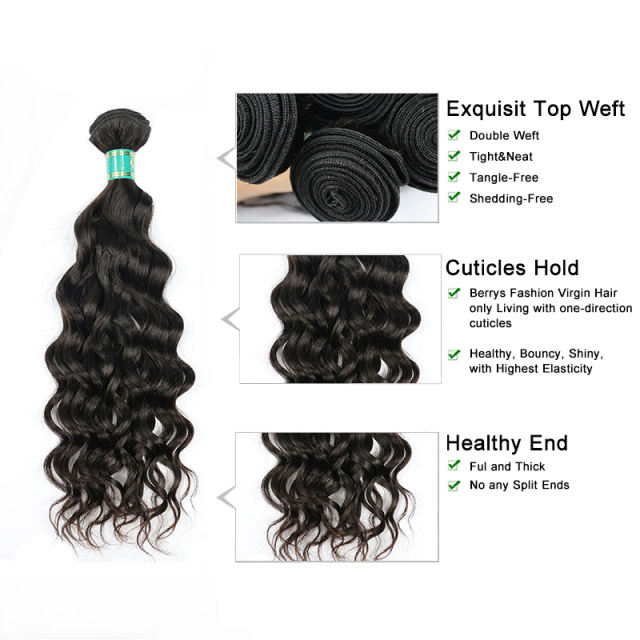 3 Bundles Water Wave 100% Virgin Hair With with 4x4 Lace Closure,can be Dyed and Bleached Berrys Fashion