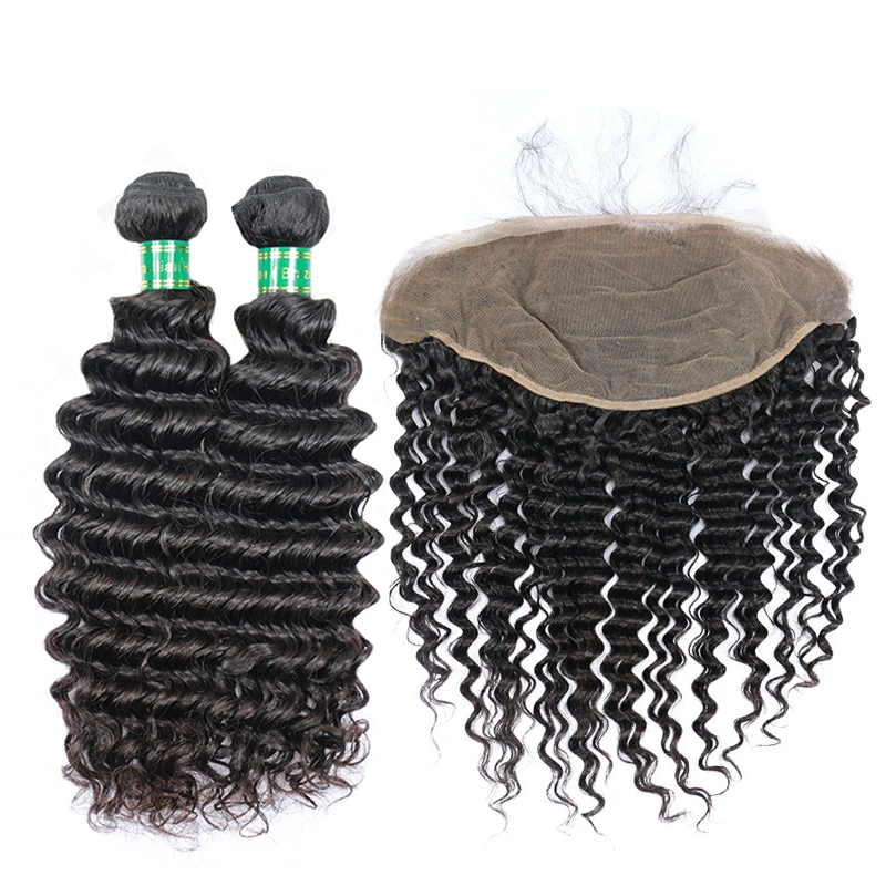 Deep Wave Human Hair 2 Bundles + Lace 13*6 Frontal Virgin Hair 100% Unprocessed Virgin Human Berrys Hair Product