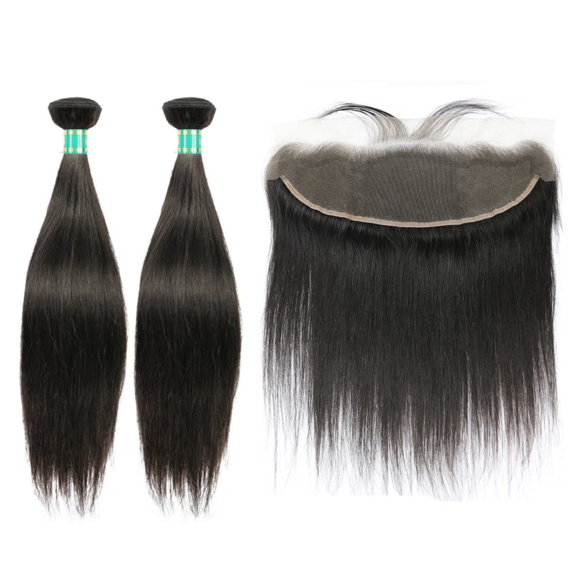 Berrys Fashion Hair Straight 2 Bundles + 1 Frontal,100% Virgin Human Hair with Bleacked Knots,No Tangle No Shedding