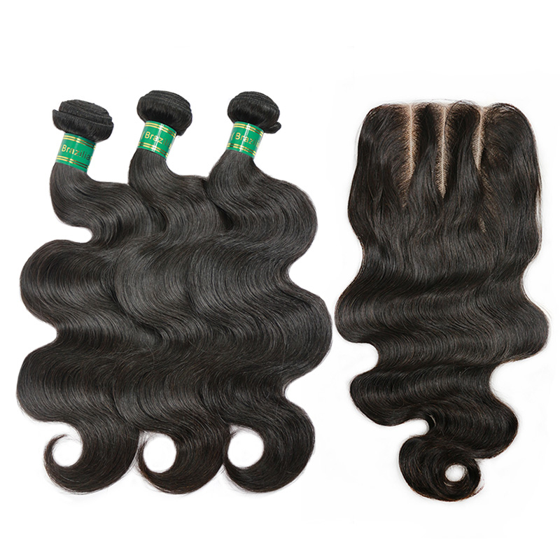 Beautiful Fashion Hair Products 3pcs Unprocessed Body Wave Brazilian Virgin Hair with 1pc Lace Closure 5x5 with Baby Hair and Bleached Knots