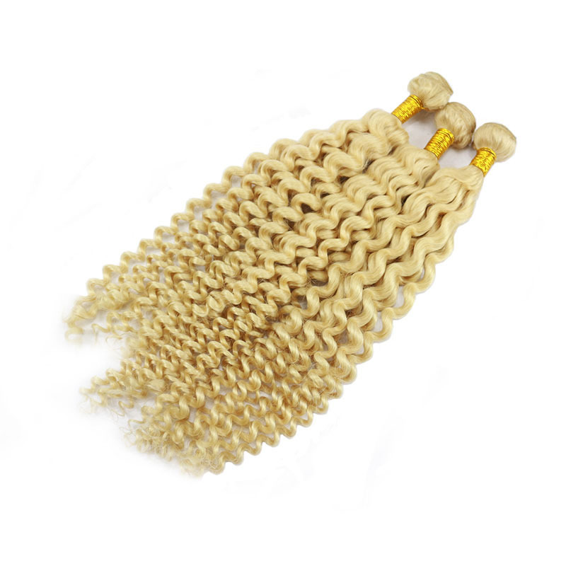 Brazilian #613 Blonde Deep Wave Hair + Lace Frontal 13*4 Virgin Hair 3pcs with 1pc Top Lace Frontal 100s Hair Products% Unprocessed Hair