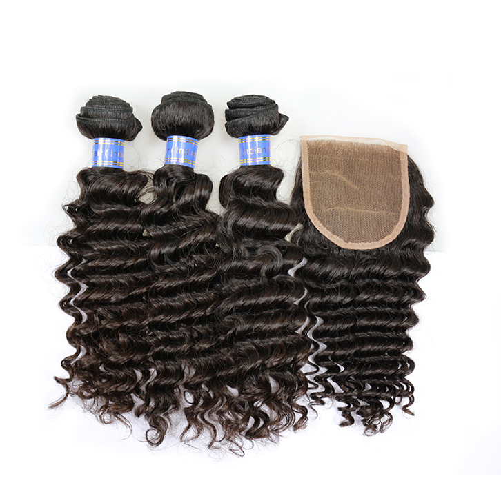 Berrys Fashion Hair 3pcs Indian Deep Wave Hair with 1pc 4x4 Lace Closure Bleached Knots and Baby Hair 100% Unprocessed Virgin Human Hair