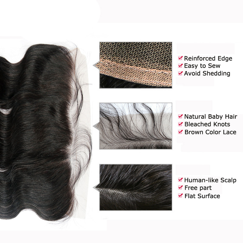 Berrys Fashion Hair Body Wave 2 Bundles + 1 Frontal,100% Virgin Human Hair with Bleacked Knots,No Tangle No Shedding