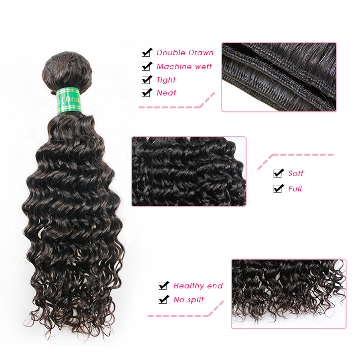 Brazilian Deep Wave Human Hair + Lace Frontal 13*6 Virgin Hair Deep Curly 3pcs with 1pc Top Lace Frontal Unprocessed Berrys Hair Products