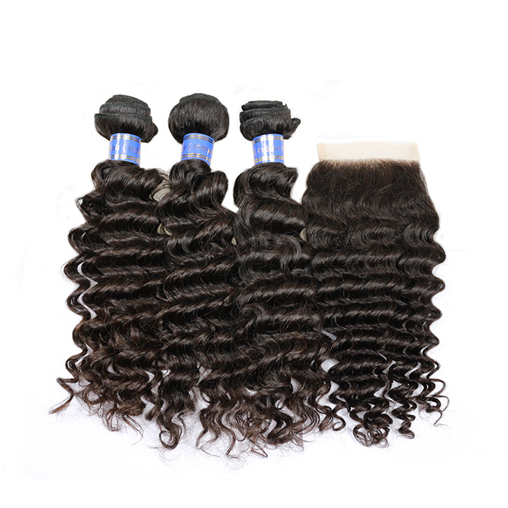 Berrys Fashion Hair 3pcs Indian Deep Wave Hair with 1pc 4x4 Lace Closure Bleached Knots and Baby Hair 100% Unprocessed Virgin Human Hair