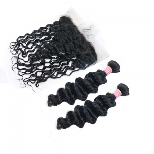 Loose Wave Human Hair 2 Bundles + Lace Frontal 13*6 Virgin Hair 2 pcs with 1pc Top Lace Frontal Unprocessed Berrys Hair Product