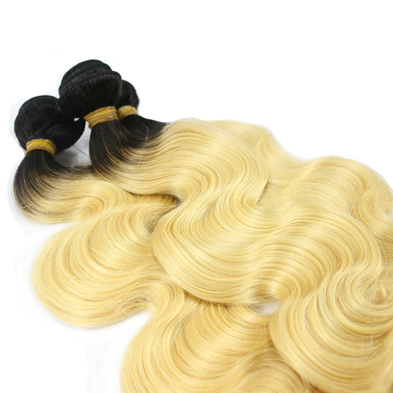 Yellow Band Virgin Human Hair Brazilian body Wave With Black Roots 1b/#613 Color Can Be Dyed And Bleached Berrys Fashion
