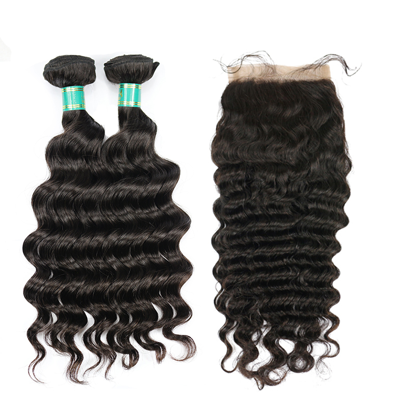 Brazilian Big Deep Wave Hair 2 Bundles +4*4 Closure Unprocessed Berrys 100% Virgin Human Hair Products No Tangle No shedding No Bad Smells