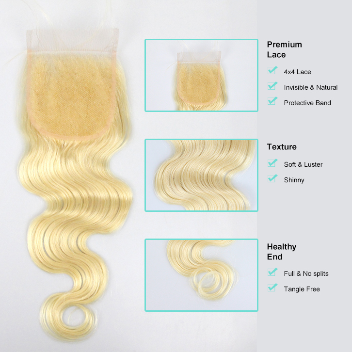 #613 Blonde HD/Transparent 4x4 Lace Closure Berrysfashion hair