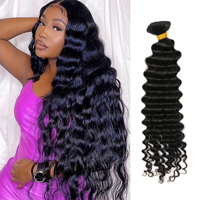 1pc Deep Wave/Curly Human Hair Weave Natural Color Virgin Unprocessed Yellow Band Virgin Hair Extension
