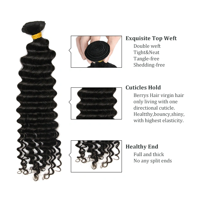 1pc Deep Wave/Curly Human Hair Weave Natural Color Virgin Unprocessed Yellow Band Virgin Hair Extension