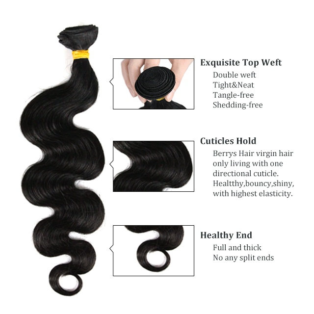 1pc Body Wave yellow band Virgin Hair 100% Unprocessed Virgin Human Hair Extension Berrys Fashion Hair