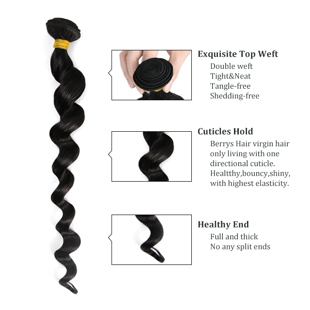 Brazilian Virgin Hair Loose Wave yellow band Hair Extension 1pcs/lot(10inch-30inch )Natural Color