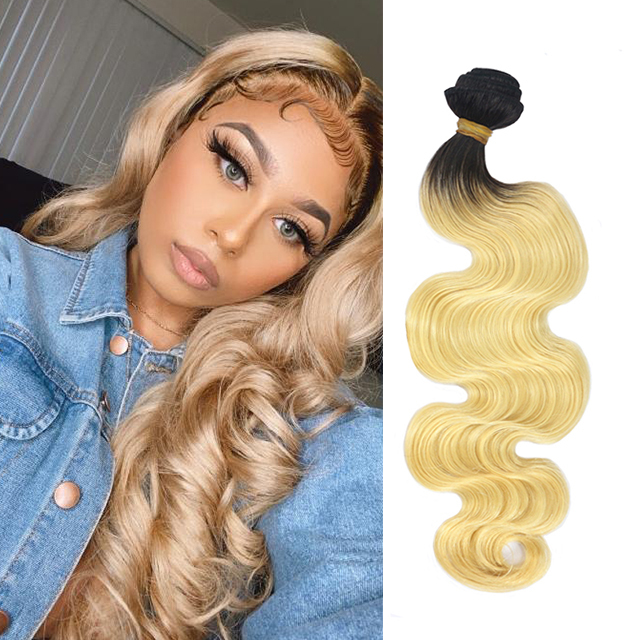 Body Wave Virgin Hair Blonde Hair with black roots 1b/#613 Color 1pc/lot 10&quot;-30&quot; 100 % Human Hair Berrysfashion Hair